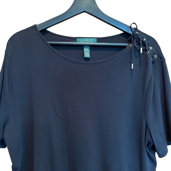 Lauren‎ Ralph Lauren Black Lace Up Shoulder Short Sleeve Cotton Top 1X - Picture 2 of 9